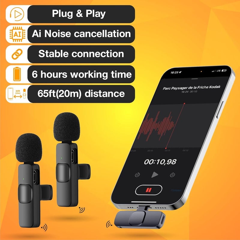 PowerDeWise Professional Wireless Lavalier Lapel Microphone for iPhone, iPad - Dual Omnidirectional Condenser Recording Mic for Interview Video Podcast Vlog YouTube - Image 3